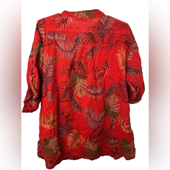 AG 25 Tropical Floral Red cotton Roll Tab Sleeve Button Down - Picture 2 of 10